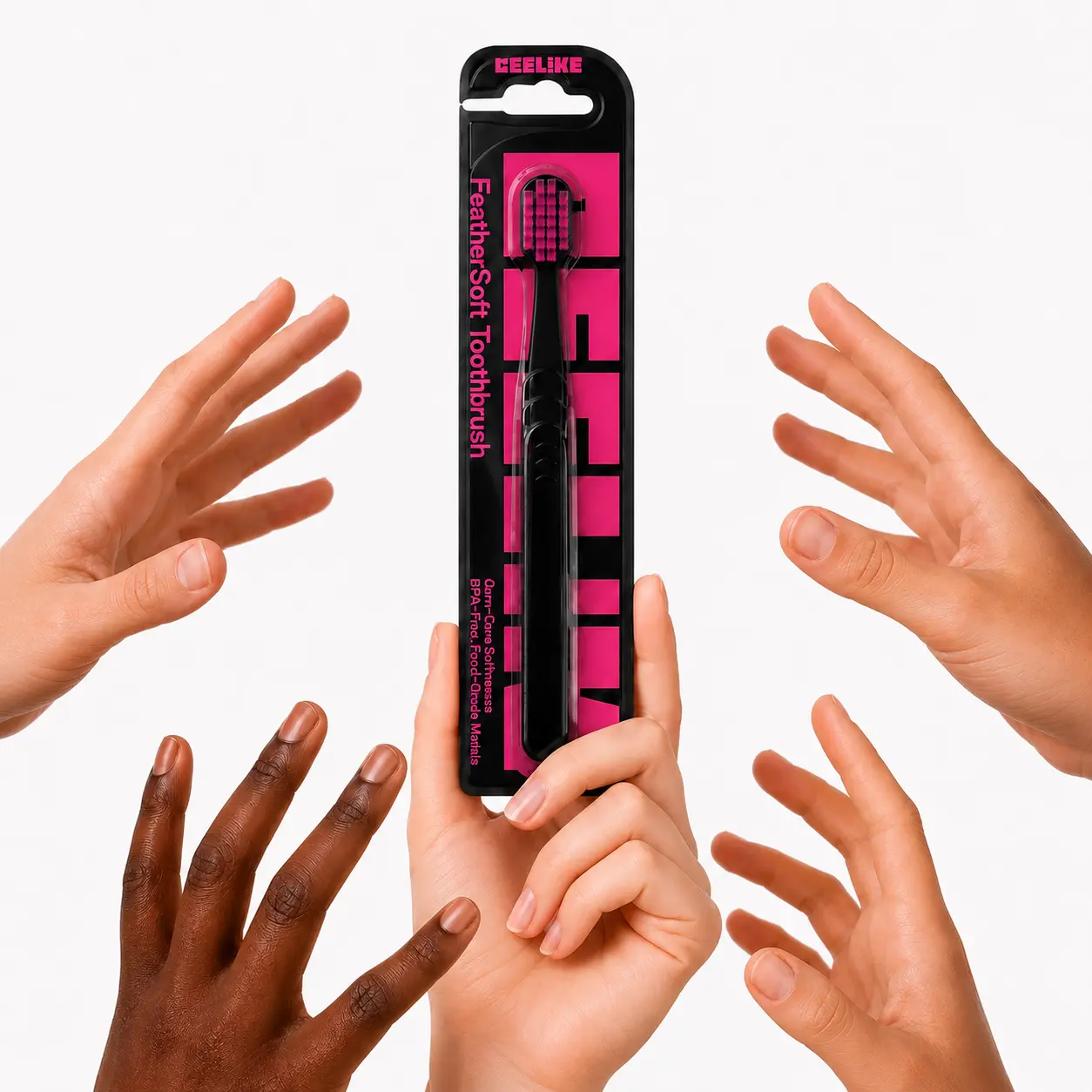 CEELIKE Feather-Soft Toothbrush | Stylish Black - Pink Design, Smooth Bristles, Easily Teeth Cleaning