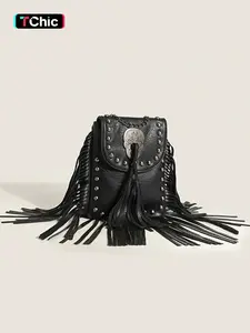 Women's Punk Style Rivet & Tassel Decor Crossbody Bag, Trendy Vintage Crossbody Bag, Chic Crossbody Bag for Daily Use, Crossbody Shoulder Purses