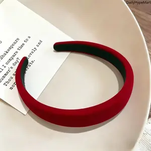 Vintage Red & Black Velvet Headband, Sponge Padded Hairband for Volume
