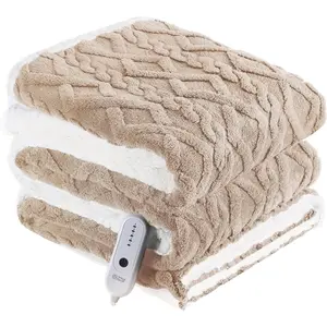 Electric Heated Blanket, 3D Pattern Design, Twin Size Sherpa Super Cozy with 5 Heating Levels & 10 Hours Auto Off, Beige