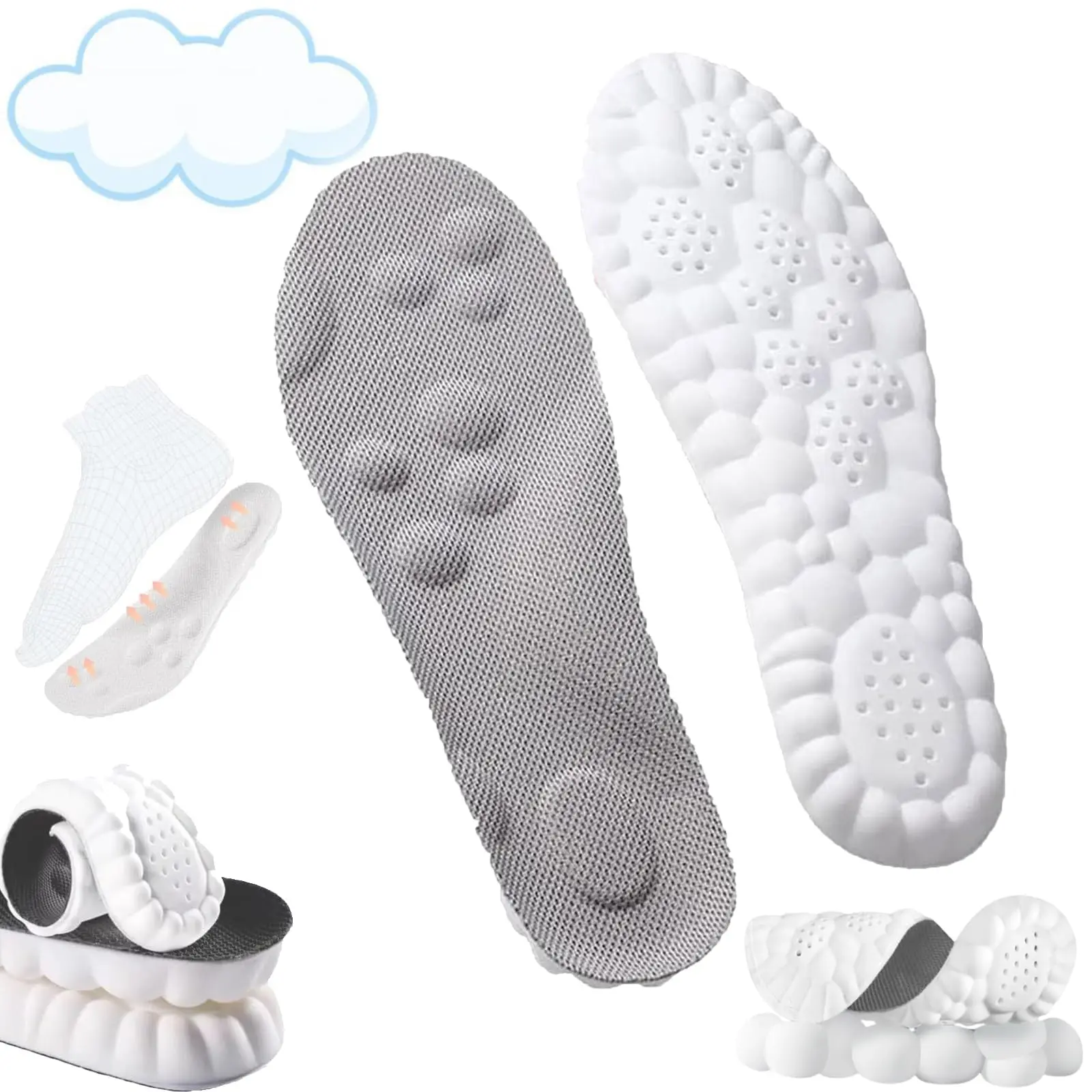 4D Insoles - 4D Cloud Technology Insole - Super Soft, Ultra Comfort Insoles, 4D Sports Shoes Insoles, Acupoint Massage Insole for Foot