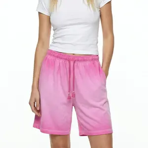 Digitex Women’s Vintage Washed Shorts, Summer Elastic Waist Faded Cotton Shorts, Casual Streetwear Comfort Fit Bottoms