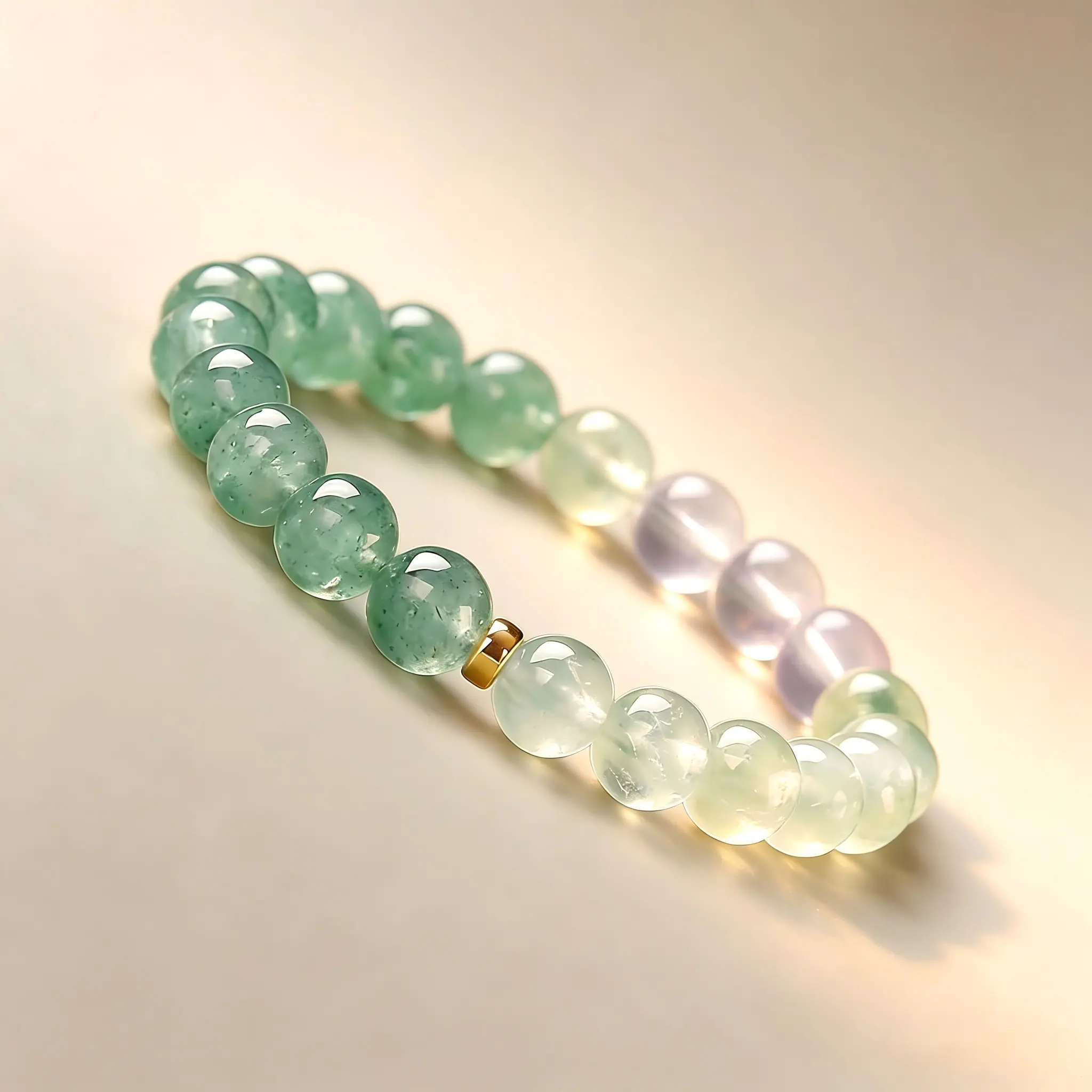 Handcrafted Crystal Beaded Bangle - Natural Aquamarine Gemstone Bracelet, Auspicious Vitality Healing Crystal Jewelry for Good Luck, Bracelet Stacking