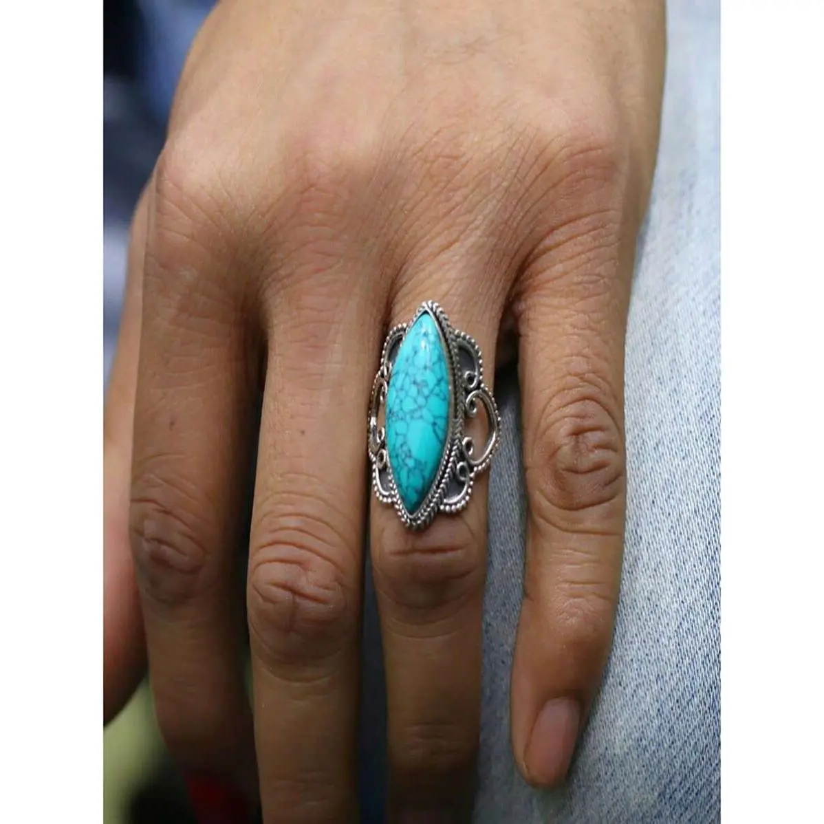 Random Stone Pattern, A Noble Blue Turquoise Inlaid Ring From Europe And America, Very Suitable For Anniversary And Birthday Gifts, Party, Evening.