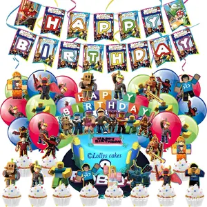 [Roblox] Creative ManufacturingVirtual World Themed Birthday Party Decoration Set — Banner, Cake Toppers, Balloons, katseye birthday decorations & Party Favors | Create a Spectacular Celebration no gift card supplies Gold Graduation Kit