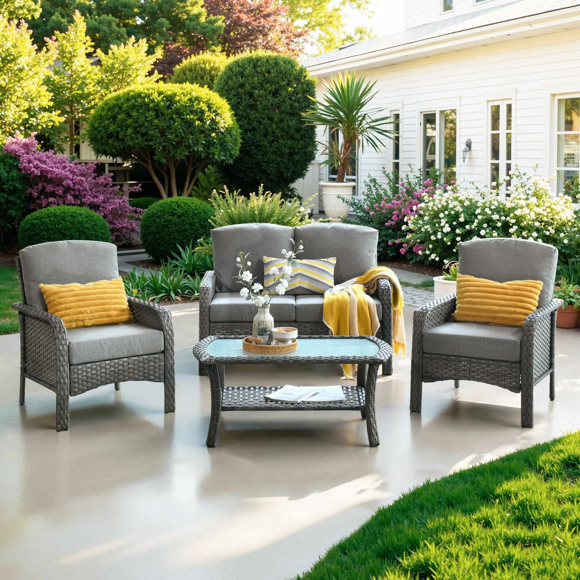 Grey Wicker Dark Grey Cushion