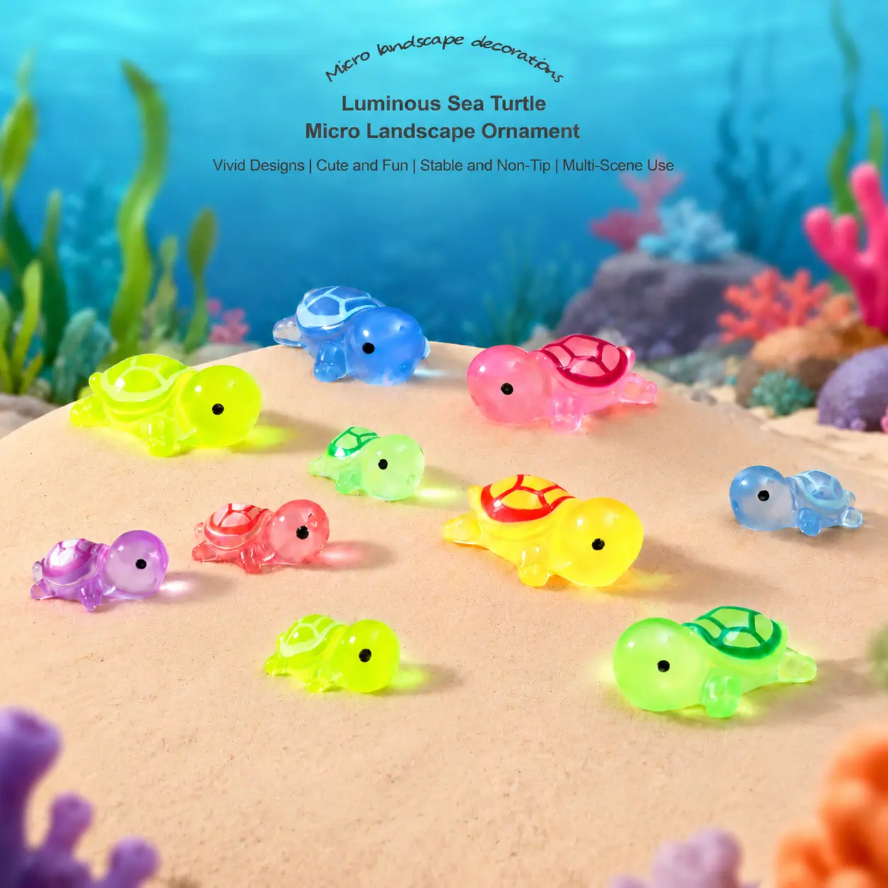 Handmade Glow-in-the-Dark Mini Turtle Figurines - Classic Contemporary Turtle Shape Fish Tank Decorations, Bright Pet Aquarium Ornaments, DIY Fish & Aquatic Supplies to Enhance Visual Appeal