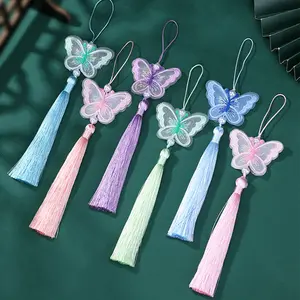 5 Pcs Dual-Sided Lace Color Gradient Butterfly Fringe Charms, DIY Crafts, Bookmarks, Clothing Accessories, Scented Bag Pendant, Fringe Trim, Embroidered Lace Trim (23cm)