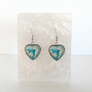 #280 Dolphin with Coral & Shells Earrings, Casual, Beach, Summer, Vacation Jewelry