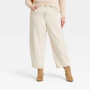 Women's High-Rise Striped Barrel Jeans - Universal Thread White 30