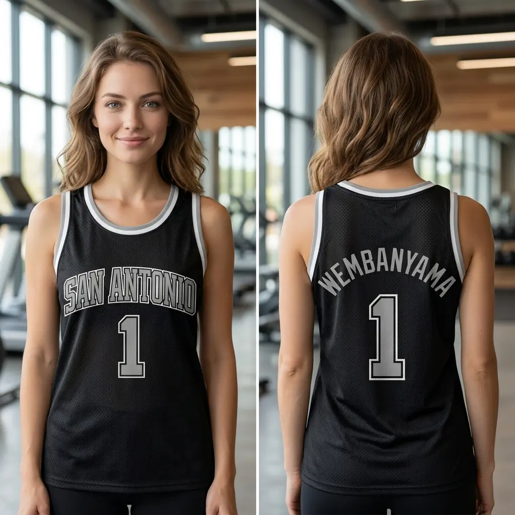 Wembanyama San Antonio Mesh Basketball Jersey, Classic Black Mesh Tank Top Breathable Fabric with Silver Gray Accents #1, Perfect Gift for Basketball Fan