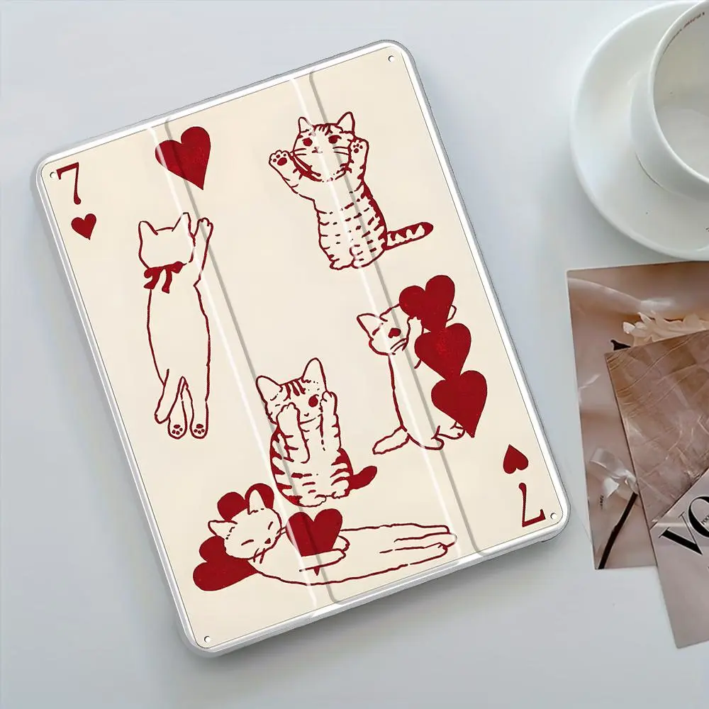 Cute Cat Pattern Tablet Case, Tablet Casing, Auto Wake/Sleep Tablet Protective Cover with Pencil Holder, Trifold Stand Protective Cover Compatible with iPad