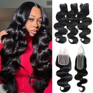 Upgrade 15A Body Wave Bundles With Closure 2x6 4x4 Lace Closure With Bundles Raw Human Hair Bundles With Closure Free Part