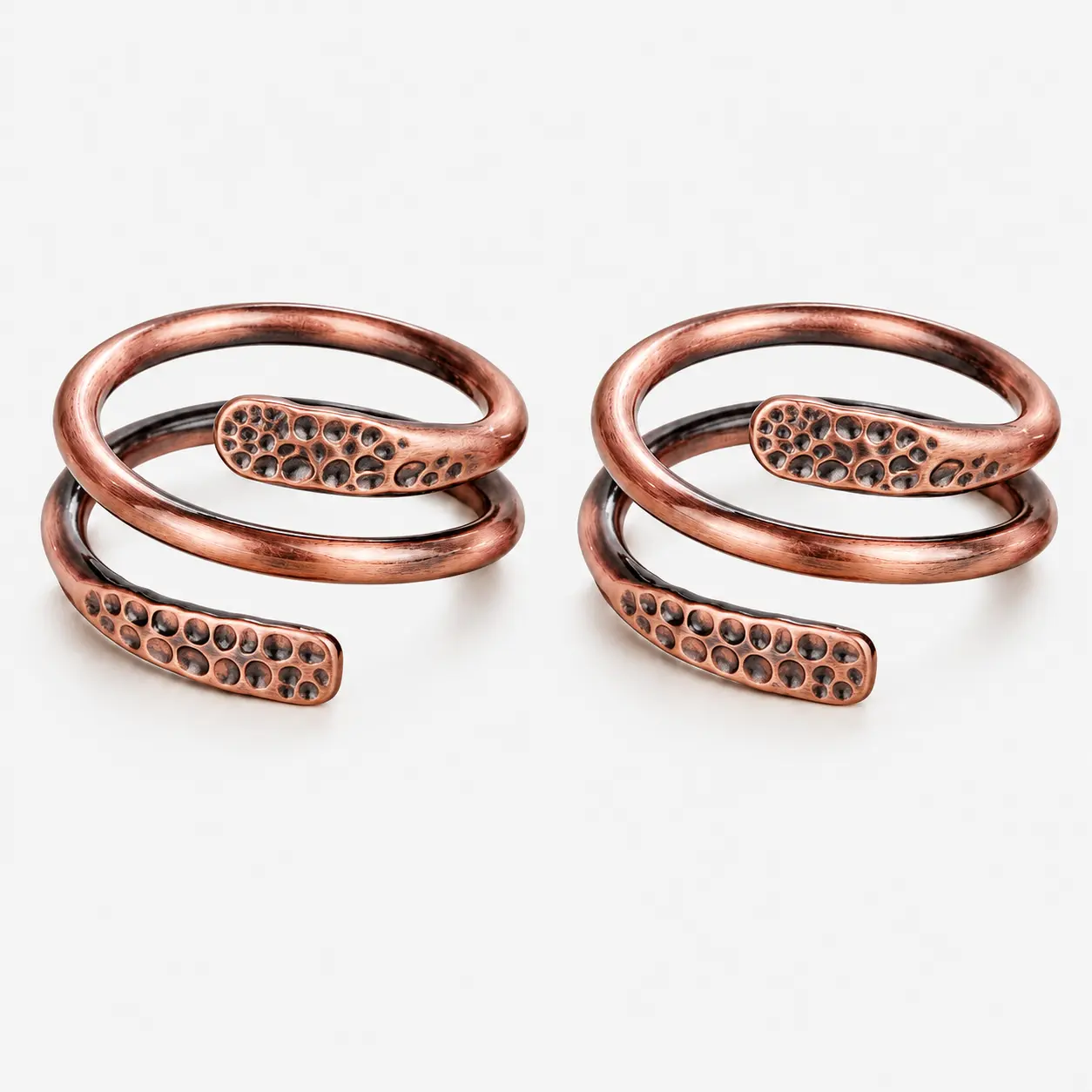 Pure Copper Rings for Women & Men (Two-Pack) — Solid Raw Copper — Uncoated Handmade Adjustable Open-End Tibetan Style Rings