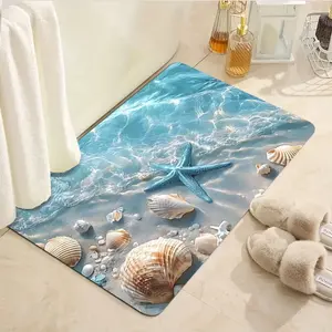 1pc of Beach-Themed Bathroom Rug with Starfish, Shells, Pearls, And Deep Blue Sea Patterns, Made of Soft Flannel, Suitable for Hallways, Bathrooms, And Kitchens, Durable And Non-Slip