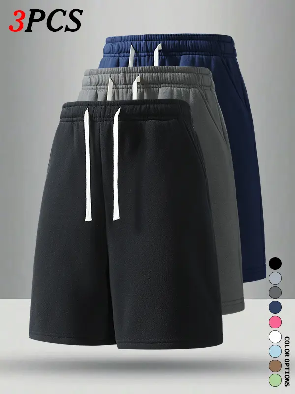 3-pack men’s shorts for versatile summer wear—new styles with a loose fit that flatters all body types; suitable for home, workouts, walking, going out, and shopping.