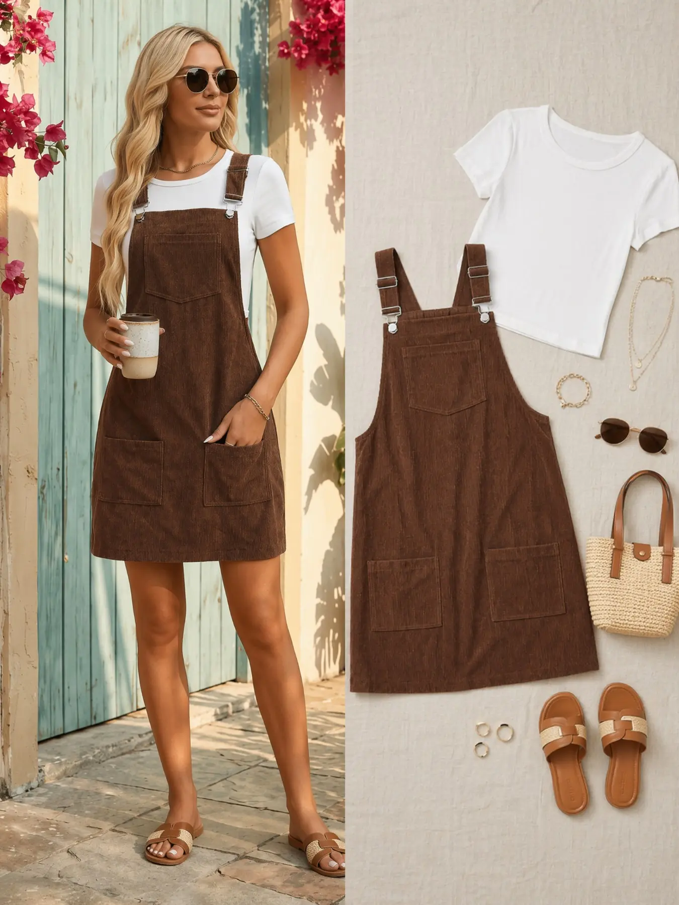 ladies overalls dress Women's Solid Color Adjustable Pocket without Inner Top, Casual Sleeveless Overalls Dress for Daily Wear, Clothes for All Seasons, Womenswear collection:gown