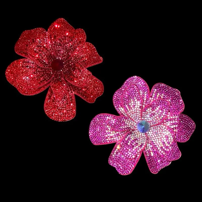 Beaded Rhinestone Flower Sew-On Patch Embellishment for Clothing, Tops