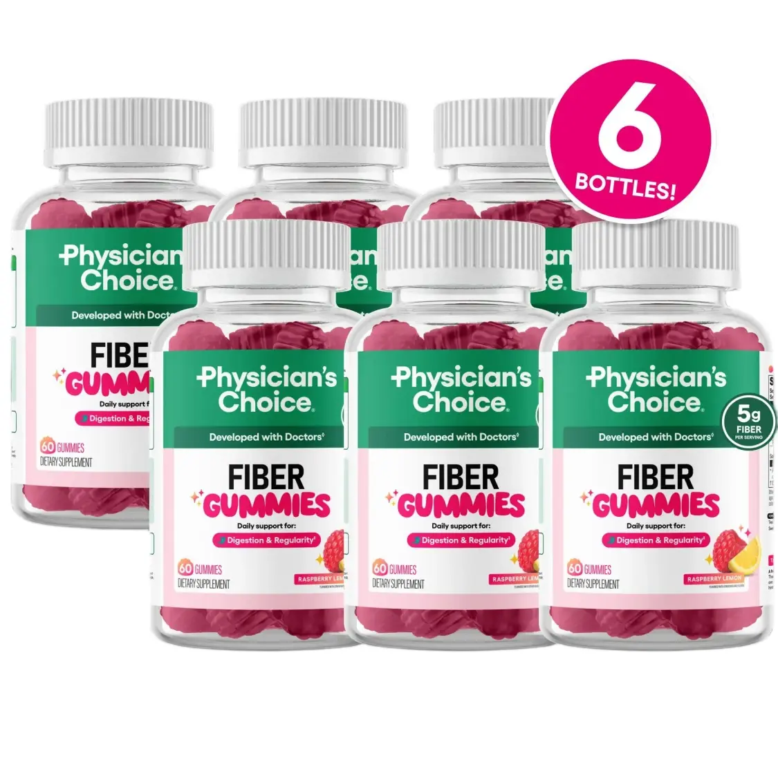 Physicians Choice Fiber Gummies for Digestive Health & Regularity - HSA/FSA Eligible - No Sugar Added & Vegan - Daily Gummy for Adults