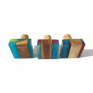 Olive Wood Epoxy Raisin bottle Stopper three pieces set (assorted colors)