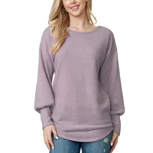 Acting Pro SDusty Lavender Hacci Bishop-Sleeve Top - Women & Plus Size XL Polyester Shirts Polyester Shirts Spandex Stretchy Womenswear Blouse