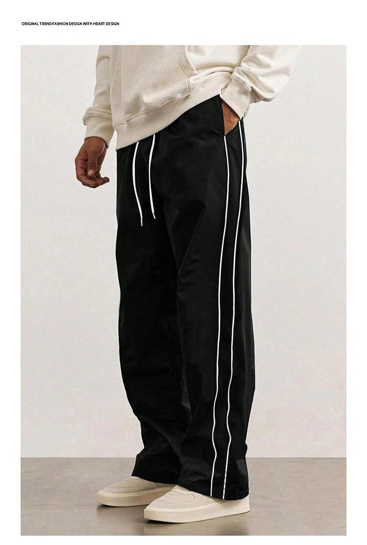 Men's Sports Pants Solid Color Drawstring Waist Loose Comfortable Fit Stripes Design Classic Fashion Athleisure Style for spring and autumn and Winter Daily Wear outdoors School Going Out,Casual Menswear,Please place an order according to size chart