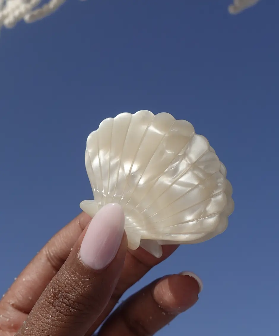 Stylish and Strong OCEAN Cellulose Acetate Hair Claw Clip with Beach Vibes in IVORY PEARL or Turquoise with a Kiss of Purple