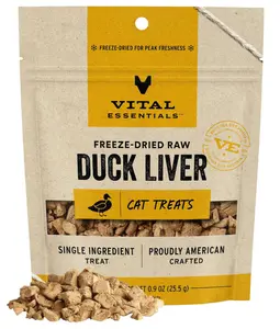 Vital Essentials Freeze Dried Raw Single Ingredient Cat Treats, Duck Liver, 0.9 oz
