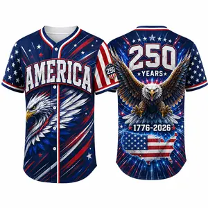 Men's 250th Anniversary Baseball Jersey, 2026 America Patriotic Eagle Graphic Button Down Shirt for July 4th Holiday, Game Day, 250Th Anniversary Jersey