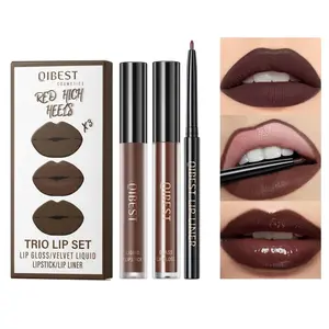 All In One Lip Kit - 3 In 1 Smooth Lipliner, Lipgloss & Velvet Matte Lipstick Set with Hydrating Moisturizing Gloss and Creamy Liner - Kit 11, Hot Chocolate
