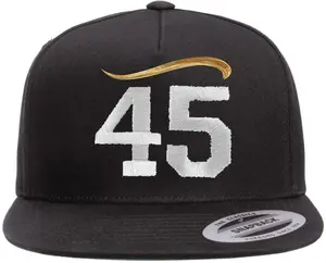 45th President Hair Embroidered Flat Bill Snapback Cap | Trump Supporters Adjustable Slick Hat