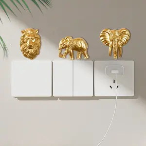 Resin Elephant Head Switch Decor Sticker, Lion Head Switch Decoration Craft, Indoor Wall Art, All Seasons Use