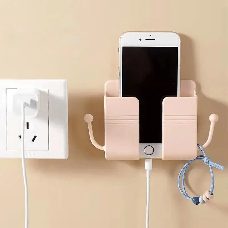 Wall Mounted Storage Rack, Punch Free Phone Charging Storage Organizer, Remote Control Shelf, Home Organizer for Living Room Bedroom Kitchen Bathroom,