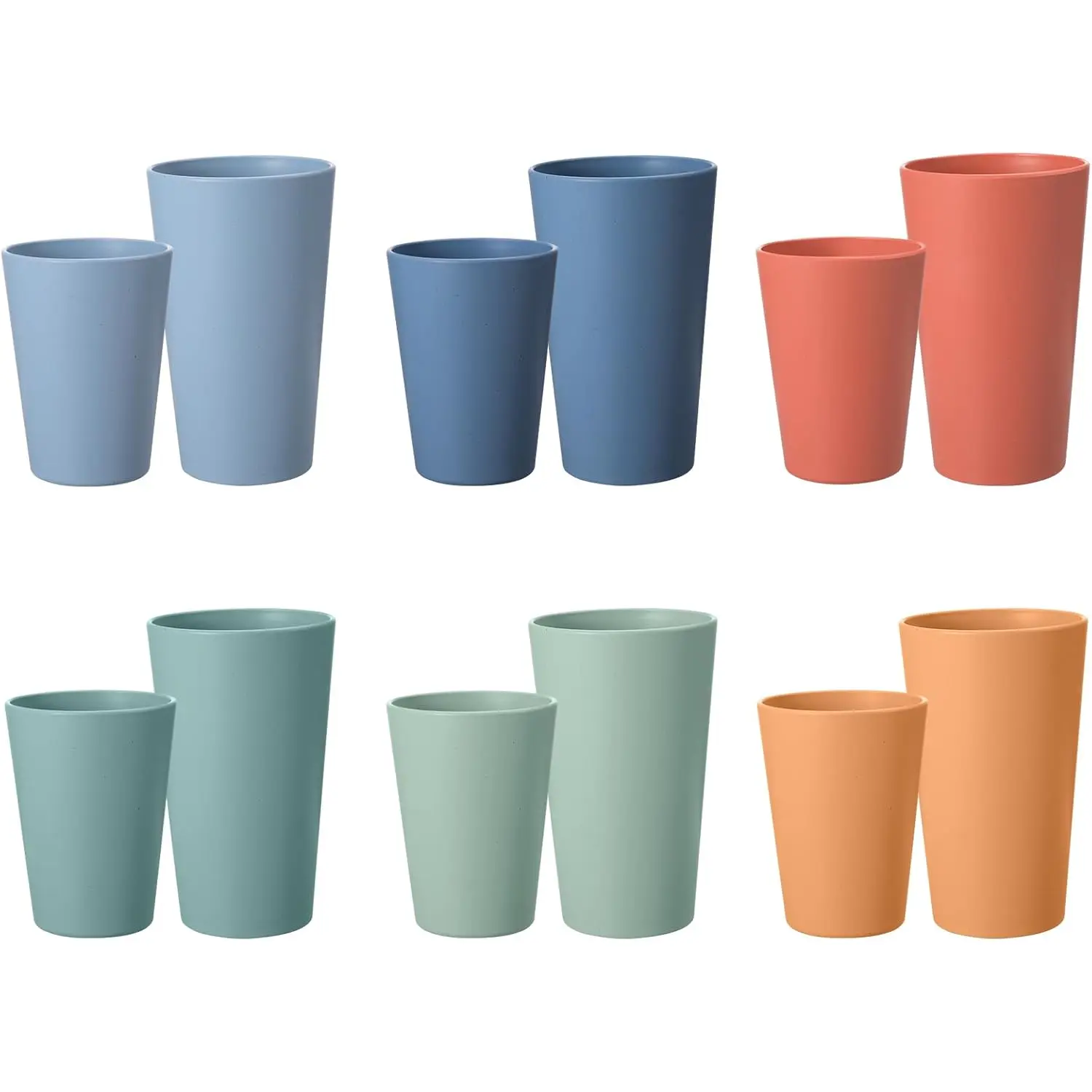 Set of 12 Wheat Straw Cups, 6 Pcs 20 Oz & 6 Pcs 12 Oz Unbreakable Drinking Cups, Reusable Plastic Cups Sets for Outdoor Camp Kitchen, Microwave & Dishwasher Safe, Bpa Free, 6 Colors HEYCOME