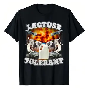 Humorous TShirt Featuring Lactose Tolerant Graphic with Cows Milk and Explosions for Humor Enthusiasts