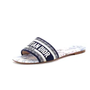 Pre-owned Christian Dior Women's Dway Flat Sandals Embroidered Canvas by Rebag