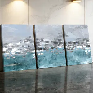 3 Counts Wooden Framed Canvas Painting, Cool Abstract Silver And Blue Texture Images, Exquisite Poster, Perfect Gift, Decor For Living Room, Bedthroom, Modern Art, Fashion Family Poster, Wall Art Decoration