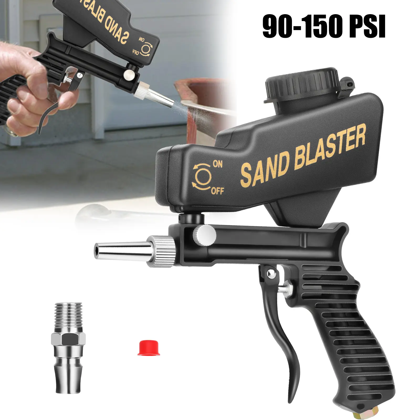 1/4" Air Sandblasting Gun Kit - Handheld 90-150 PSI Portable Sand Blaster with Gravity Feed,Pneumatic Blasting Gun Set,Professional Car Repair Tool,Paint Rust Removal,Spray Gun