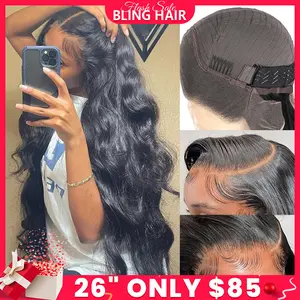 Bling Hair 13x4 13x6 HD Transparent Lace Frontal Wigs Human hair Pre Plucked Brazilian Body Wave Frontal Wigs Human Hair with Baby Hair 10A Grade 180 Density Natural Hairline Natural Black Color
