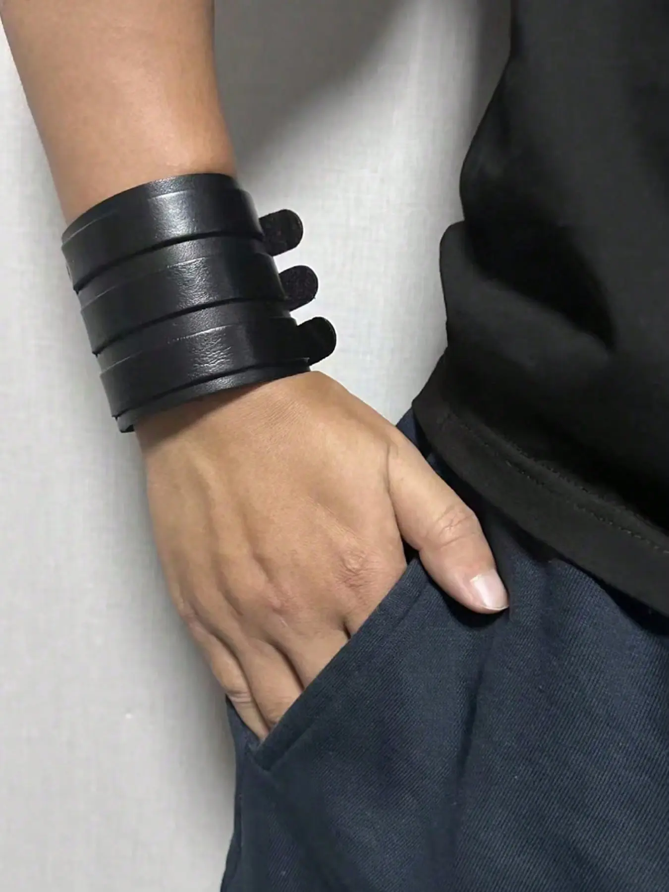 Punk Rock Style Three-Layer PU Leather Bracelet Set, Fashionable Wide Wristband Bangles, Trendy Rock Jewelry for Men and Women, Bangles Bracelets, Stacking Bangles, Stackable Bracelets
