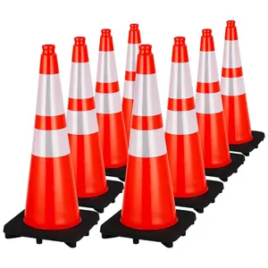 Garvee 8-Pack 28 Inch Heavy-Duty Traffic Cones with Reflective Collars & Heavy Black Base, Flexible Orange Traffic Safety Cones for Parking Lots, Construction, Road Safety ﻿