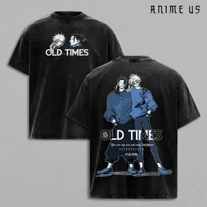 Jujutsu Kaisen Satoru Gojo Suguru Geto Anime T Shirt Old Times Graphic Vintage Washed Grey Tee Oversized Manga Streetwear Japanese Anime Fashion Casual Gift