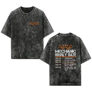 [EOVCAU]Retro Men's Mechanic acid wash Graphic T-Shirt，Funny Mechanic Hourly Rate Auto Repair Mechanic Labor Rates Tee，Auto Repair Humor for Mechanics,Summer Crew Neck Casual Cotton TShirt，Ideal For Car Meets,Garage Days,Truck Events&Automotive Streetwear