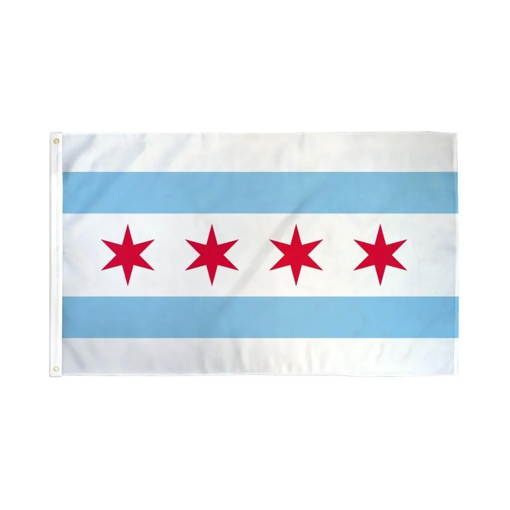 3x5ft Polyester Chicago City Flag Wall Banner, Dye Sublimation Print, Header Tape Included, Home & Outdoor Party Decor Backdrop, Outdoor Party Decoration