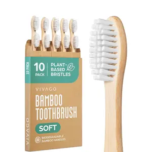 Bamboo Toothbrushes 10 Pack – Natural Toothbrushes, Plant-Based Soft Bristles – Eco-Friendly Wooden Toothbrush