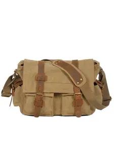 Men's Waxed Canvas Waterproof Crossbody Bag, Computer Shoulder Bag, Business Briefcase, Casual Style, All Seasons, Plain Pattern, Tactical Crossbody Bag