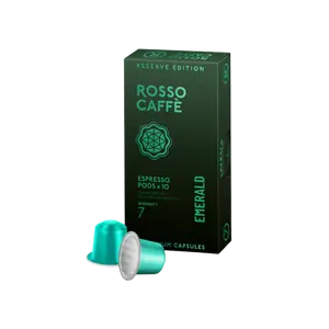 Rosso Caffe Emerald Reserve Edition Espresso Pods 10 Capsules Pack Medium Roast Natural Arabica & Robusta Beans