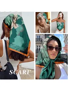 Vintage Emerald Peony Satin Scarf, Luxury Floral Print Silk-Like Headscarf, Multi-Use Hairband for Women, Mother's Day Party Accessory