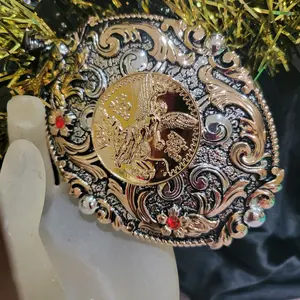 Centenario Belt Buckle Faux Mexican Peso Design with Central Emblem, Circular Style, and Decorative Elements, Unisex, Metal, 4.5 x 3.5 Inches