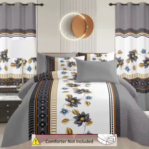 King Size 8-Piece Cotton Bedding Set with, 4 Pillowcases, Flat & Fitted Sheets, 2 Curtains, and  (No Comforter) Coordinated Wall Art – Complete Modern Bedroom Décor Ensemble
